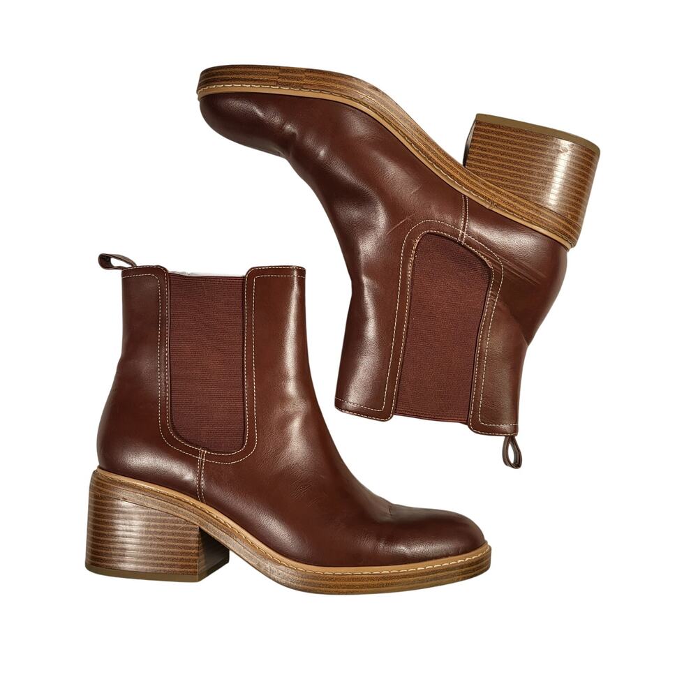 Marc Fisher Women's Modesty faux leather stack heel ankle boots brown size 10